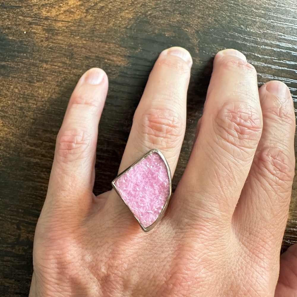Pink Tourmaline Druzy Silver Vintage 925